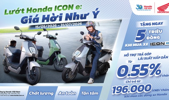 LƯỚT HONDA ICON E: – GIÁ HỜI NHƯ Ý, HONDA VIỆT NAM DÀNH TẶNG KHÁCH HÀNG ƯU ĐÃI 5 TRIỆU ĐỒNG CHO XE GẮN MÁY ĐIỆN HONDA ICON E: VÀ CHƯƠNG TRÌNH TRẢ GÓP LÃI SUẤT HẤP DẪN